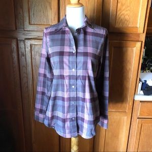 🌴FlyLow Women’s Purple Plaid Snap Front Top Shirt Size M